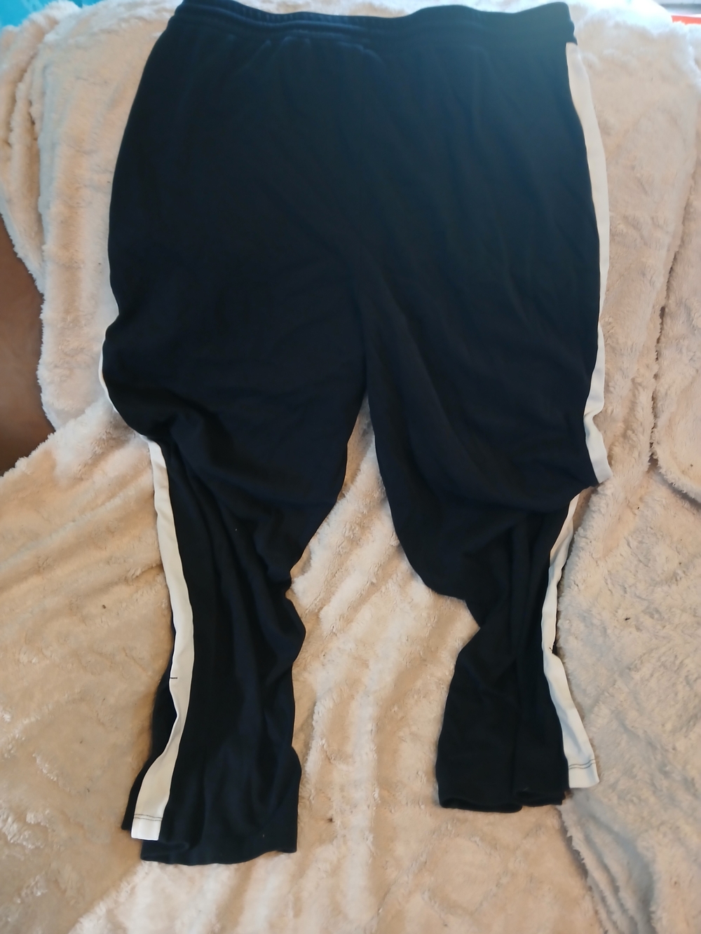 Lands' End Black Track Pants with White Side Stripes